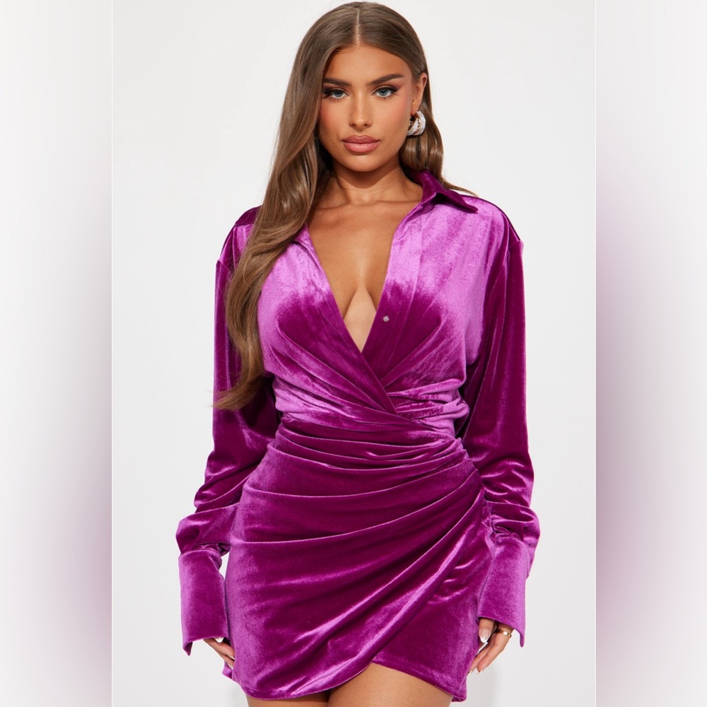 Aria Velvet Mini Skirt Dress - Magenta